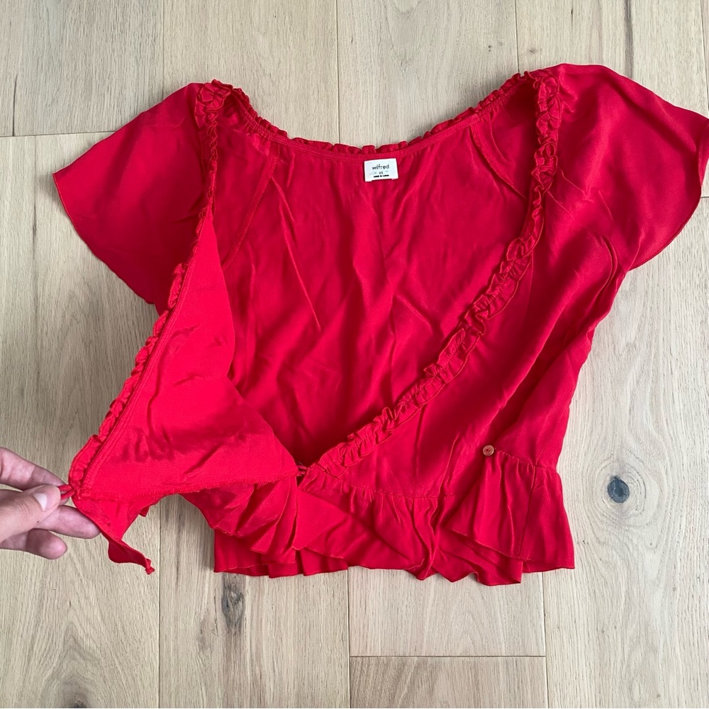 Aritzia Wilfred Free “Aurelia” Red Ruffle Blouse ❤️ - Picture 1 of 9